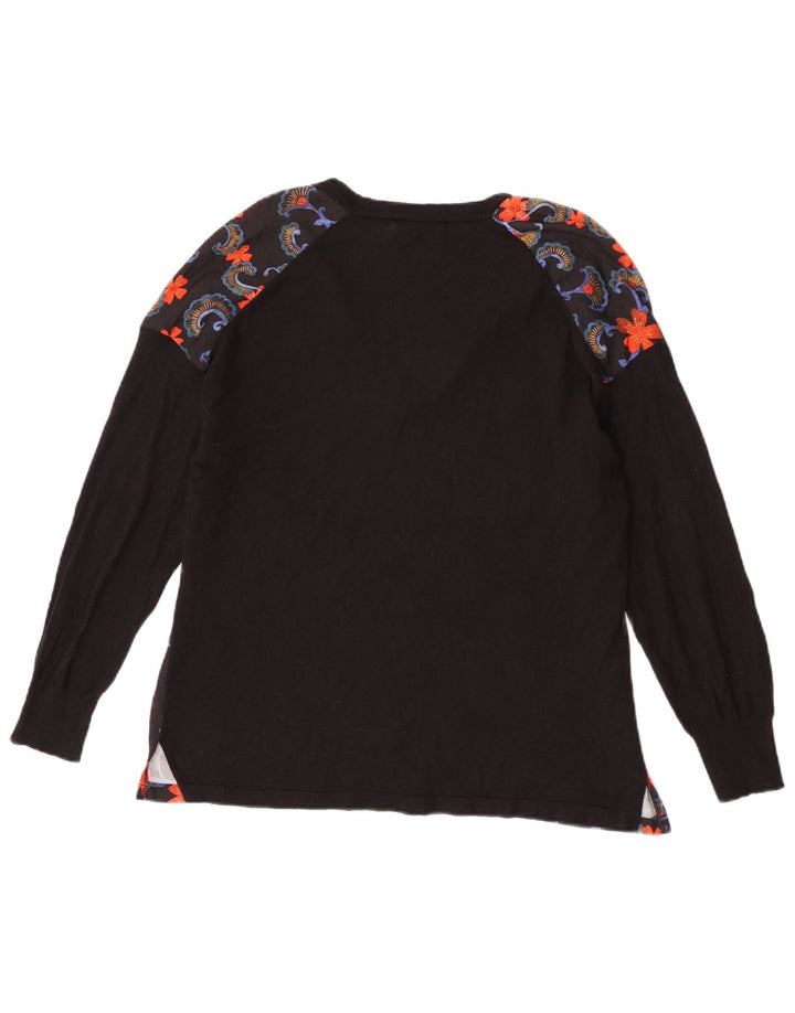 Zara Womens Top Long Sleeve UK 14 Medium Black Floral Wool