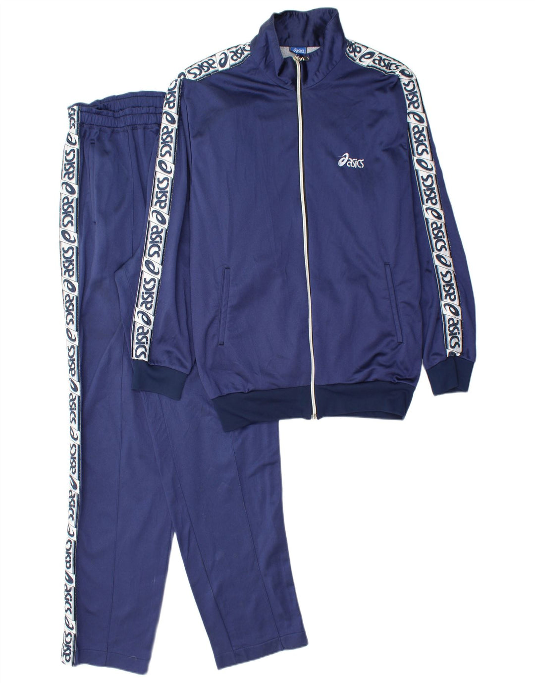 ASICS Mens Graphic Full Tracksuit Large Navy Blue Polyamide