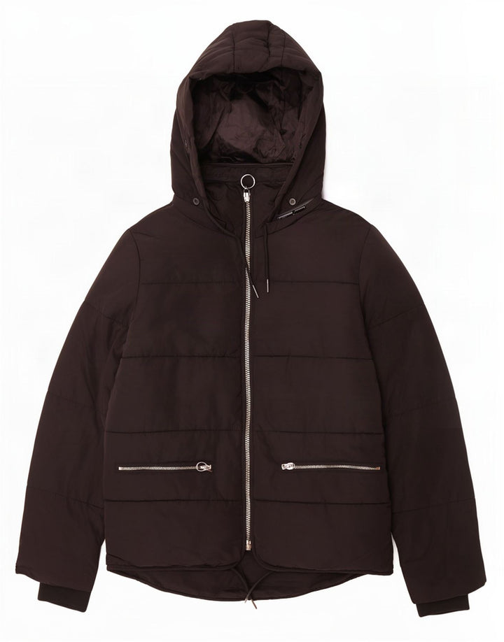 Topshop Womens Hooded Padded Jacket UK 8 Small Black Polyester