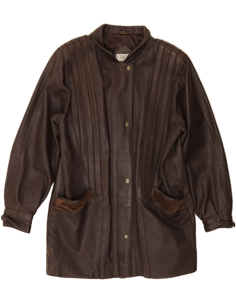 CLASSIC Womens Loose Fit Leather Coat UK 14 Medium Brown Leather Vintage CLASSIC and Second-Hand CLASSIC from Messina Hembry 