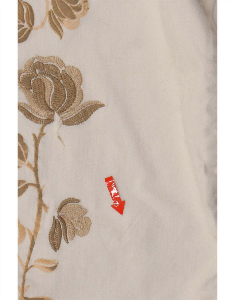 DESIGUAL Womens Slim Cropped Trousers W26 L24 White Floral Cotton Vintage Desigual and Second-Hand Desigual from Messina Hembry 
