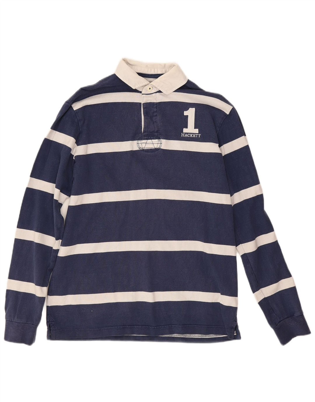 Hackett Mens Long Sleeve Rugby Polo Shirt Small Navy Blue Striped