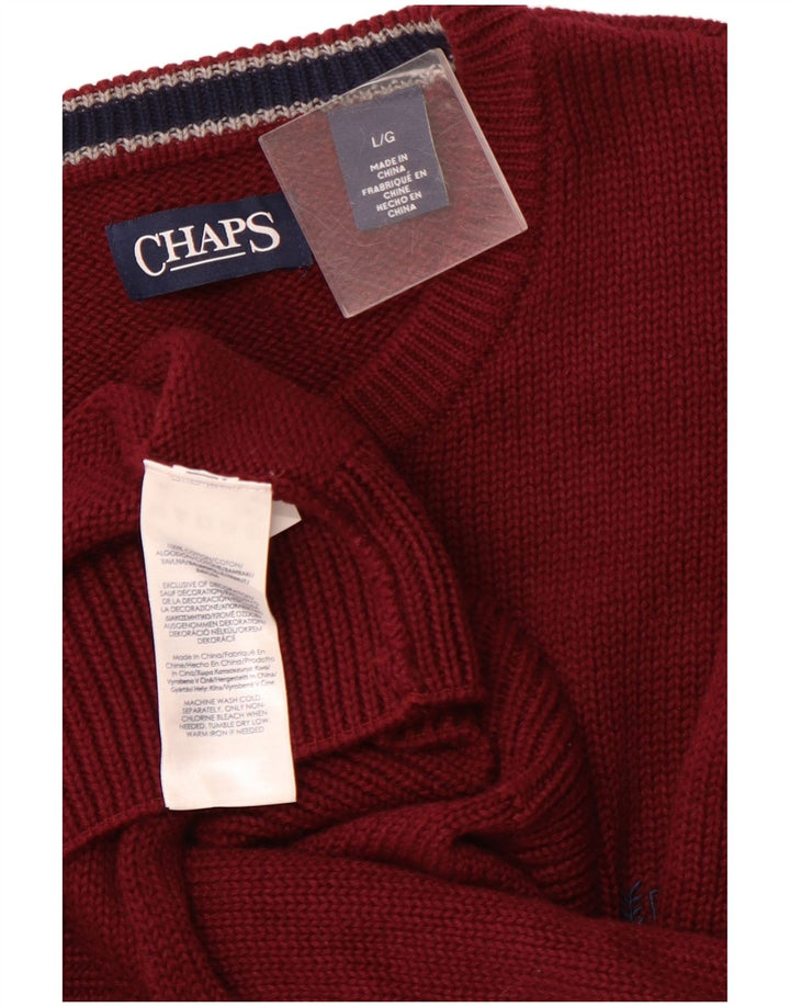 CHAPS Mens Crew Neck Jumper Sweater Large Burgundy Cotton