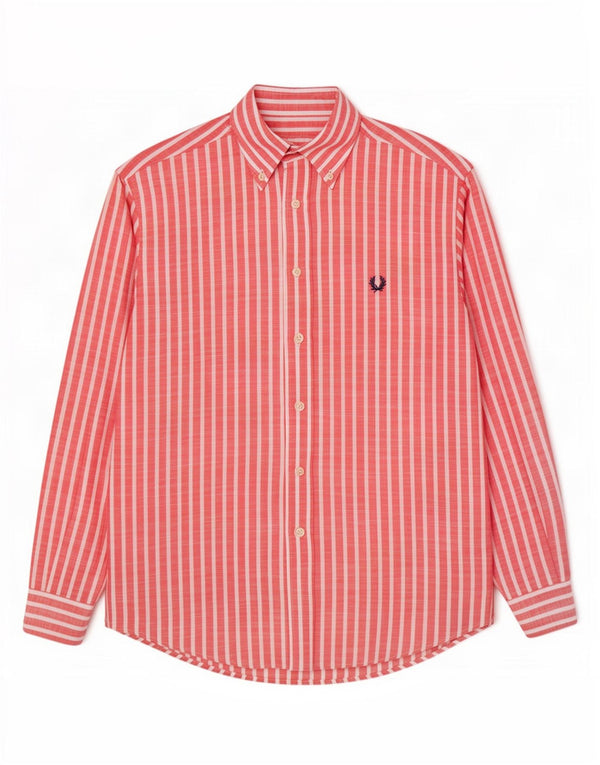 Fred Perry Mens Shirt Medium Pink Pinstripe Cotton