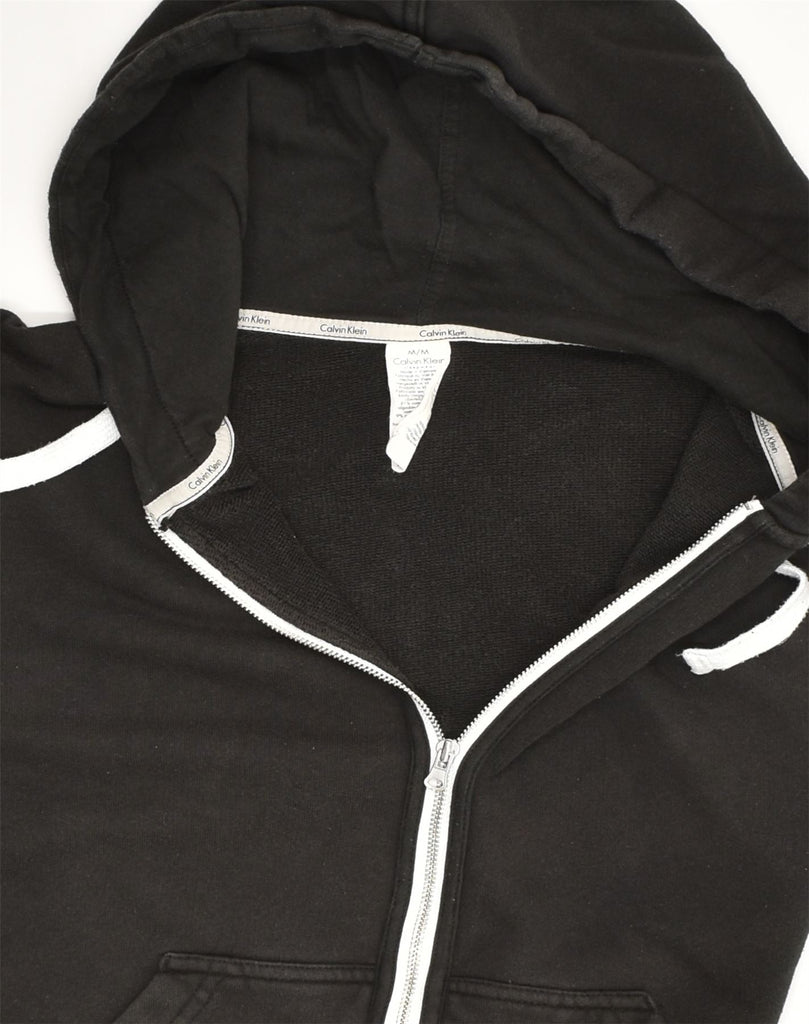 CALVIN KLEIN Womens Crop Zip Hoodie Sweater UK 12 Medium Black Cotton | Vintage Calvin Klein | Thrift | Second-Hand Calvin Klein | Used Clothing | Messina Hembry 