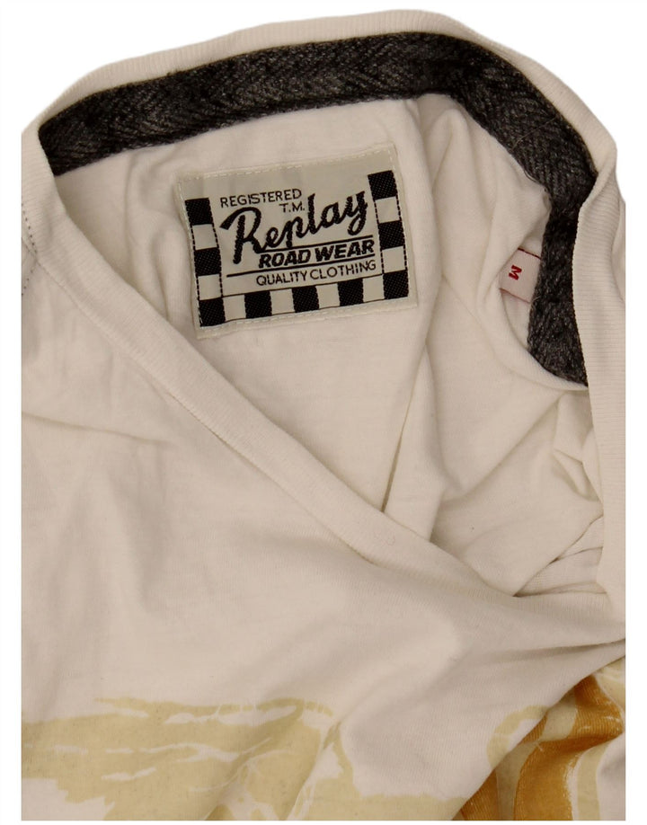 Replay Mens Graphic T-Shirt Top Medium White