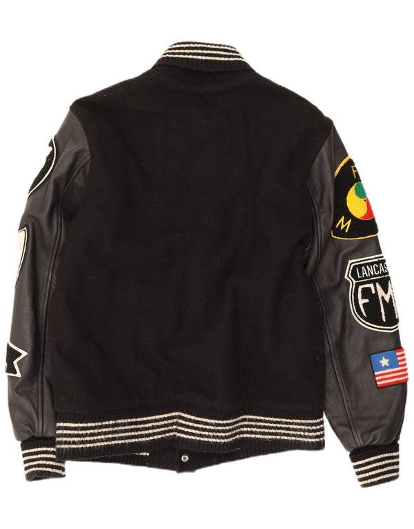 Franklin Marshall Mens Graphic Varsity Jacket UK 36 Small Black Colourblock