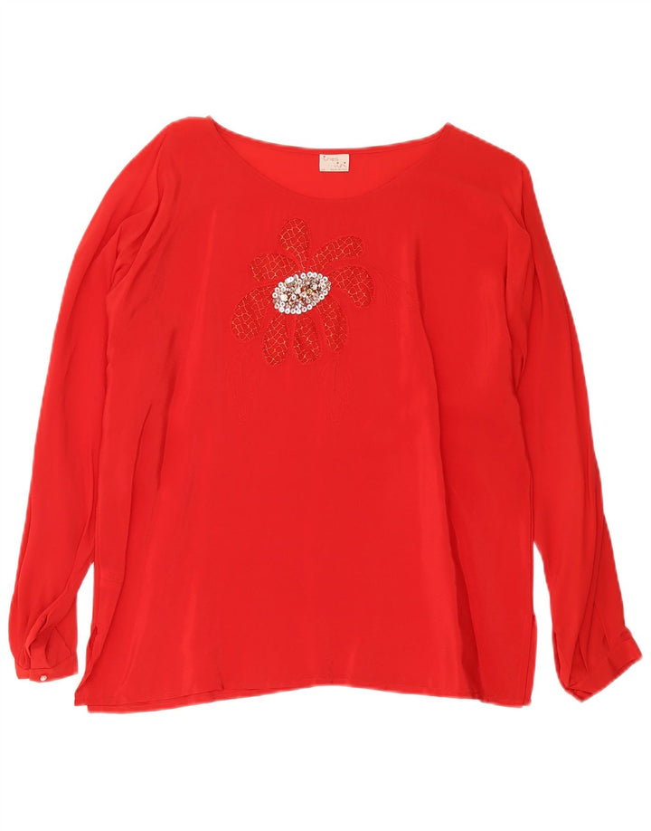Ines Womens Blouse Top IT 46 Large Red Floral Acetate