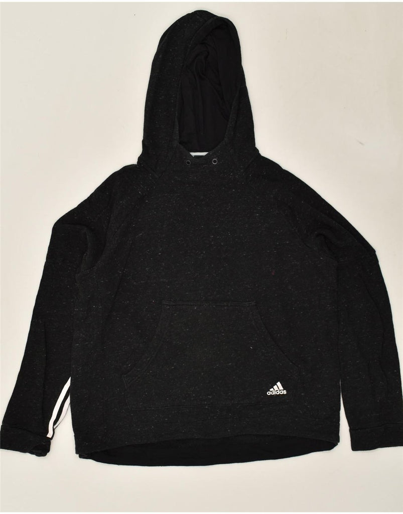 ADIDAS Womens Hoodie Jumper UK 16/18 Large Black Flecked Cotton | Vintage Adidas | Thrift | Second-Hand Adidas | Used Clothing | Messina Hembry 