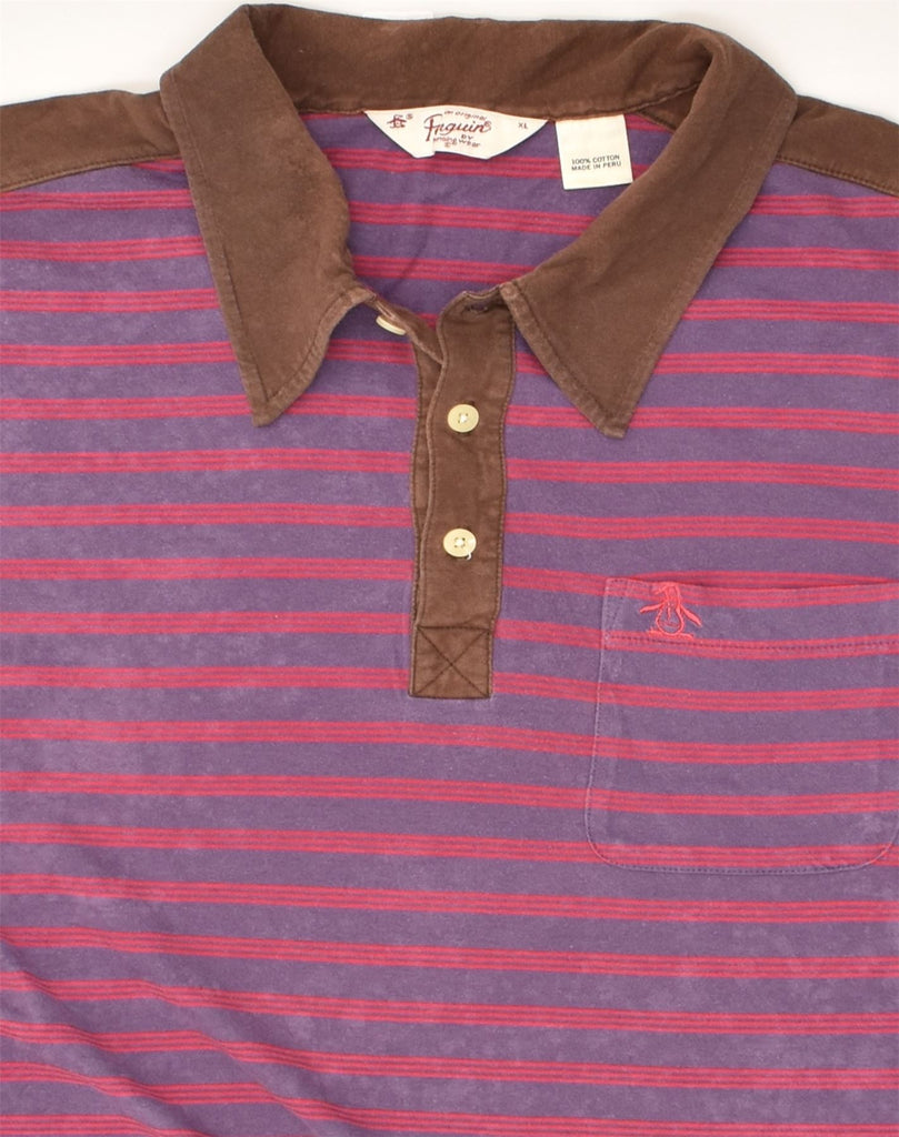 PENGUIN Mens Polo Shirt XL Purple Striped Cotton | Vintage Penguin | Thrift | Second-Hand Penguin | Used Clothing | Messina Hembry 