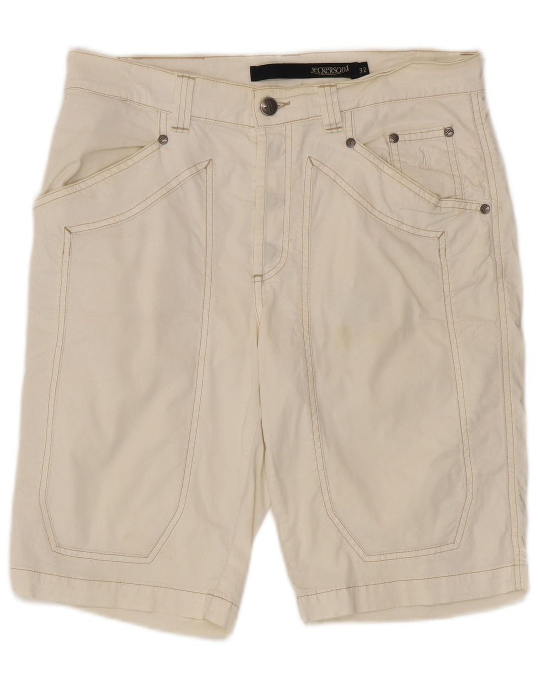 Jeckerson Mens Bermuda Shorts W32 Medium  Off White Cotton