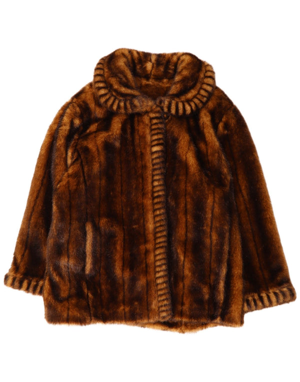 Dennis Basso Womens Faux Fur Overcoat UK 18 XL Brown Striped