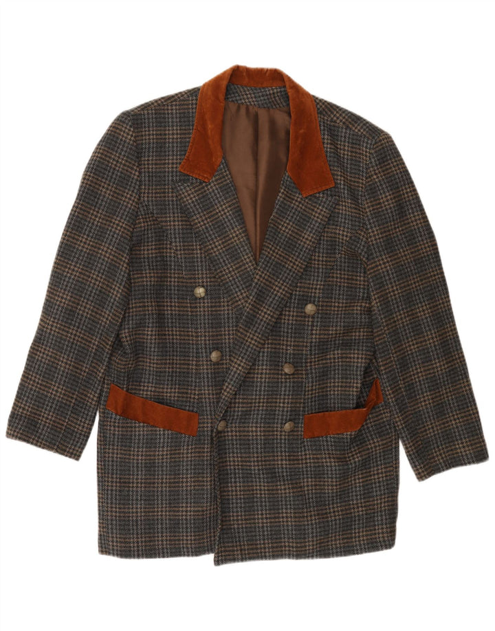 VINTAGE Mens Longline Blazer Jacket UK 40 Large Grey Houndstooth