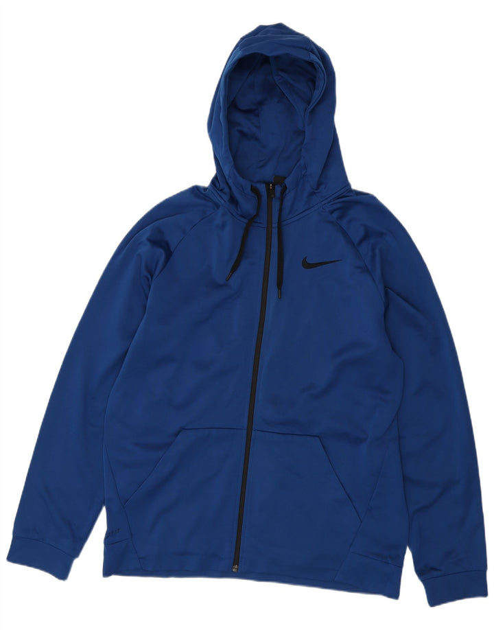 Nike Mens Dri Fit Zip Hoodie Sweater Large Blue Polyester