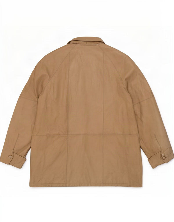 Vintage Womens Leather Coat EU 50 3XL Beige Classic