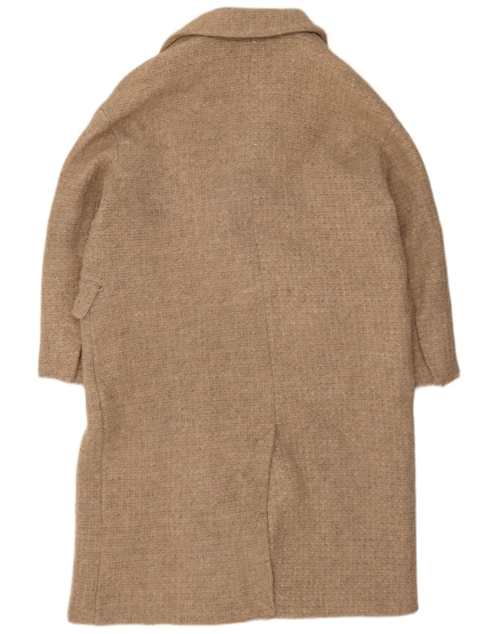 Zara Womens Double Breasted Coat UK 42 XL Beige Wool