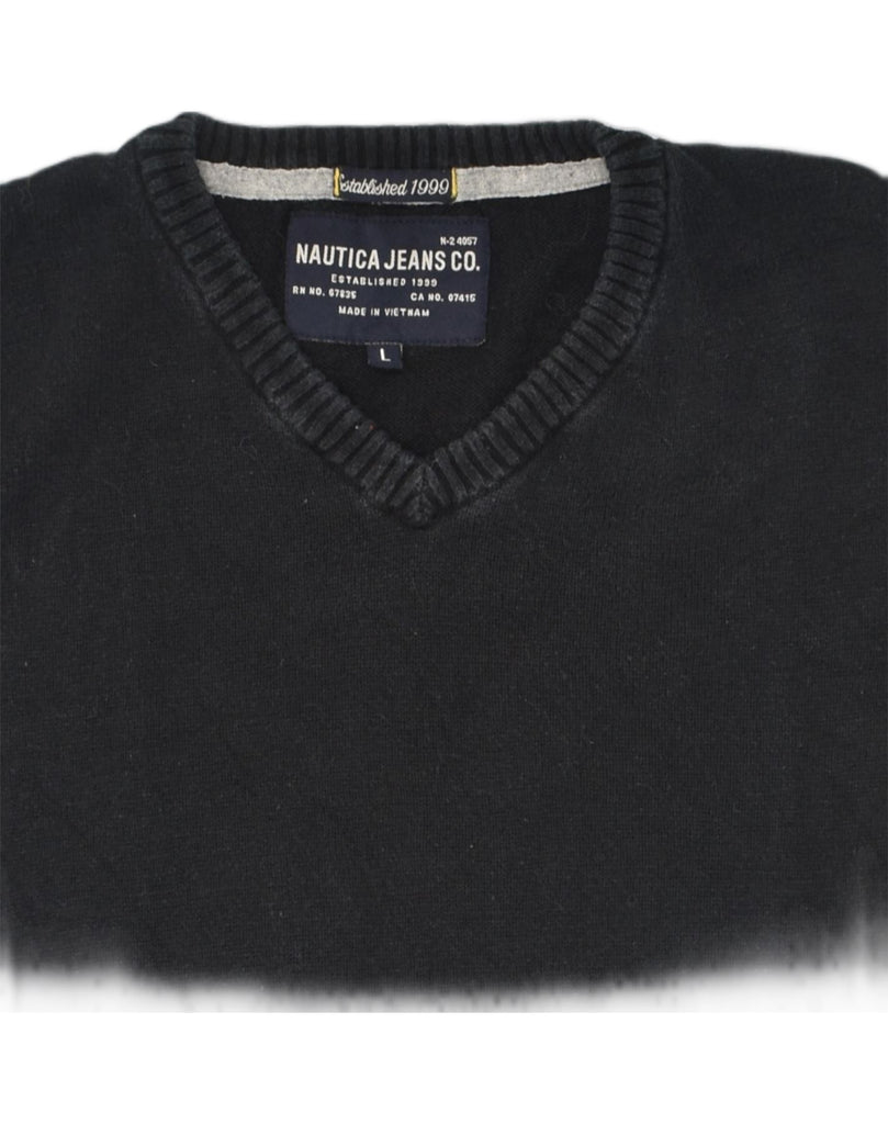 NAUTICA Mens V-Neck Jumper Sweater Large Black Cotton | Vintage Nautica | Thrift | Second-Hand Nautica | Used Clothing | Messina Hembry 