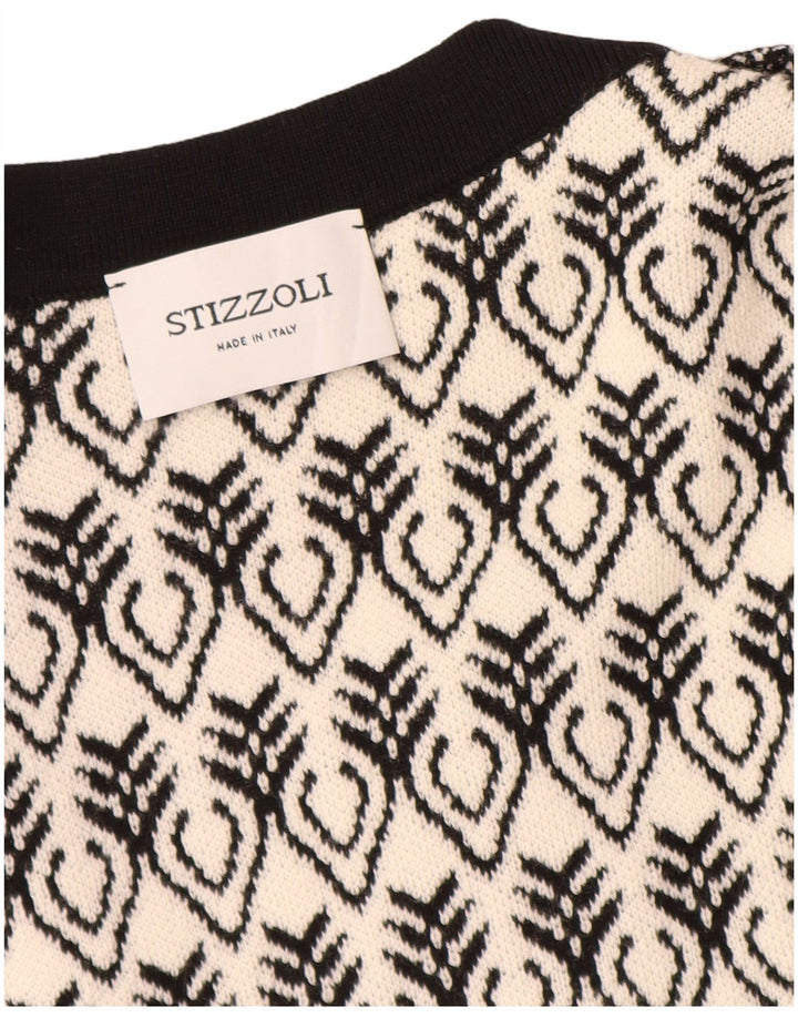 STIZZOLI Womens Longline Cardigan Sweater IT 46 Large White Geometric