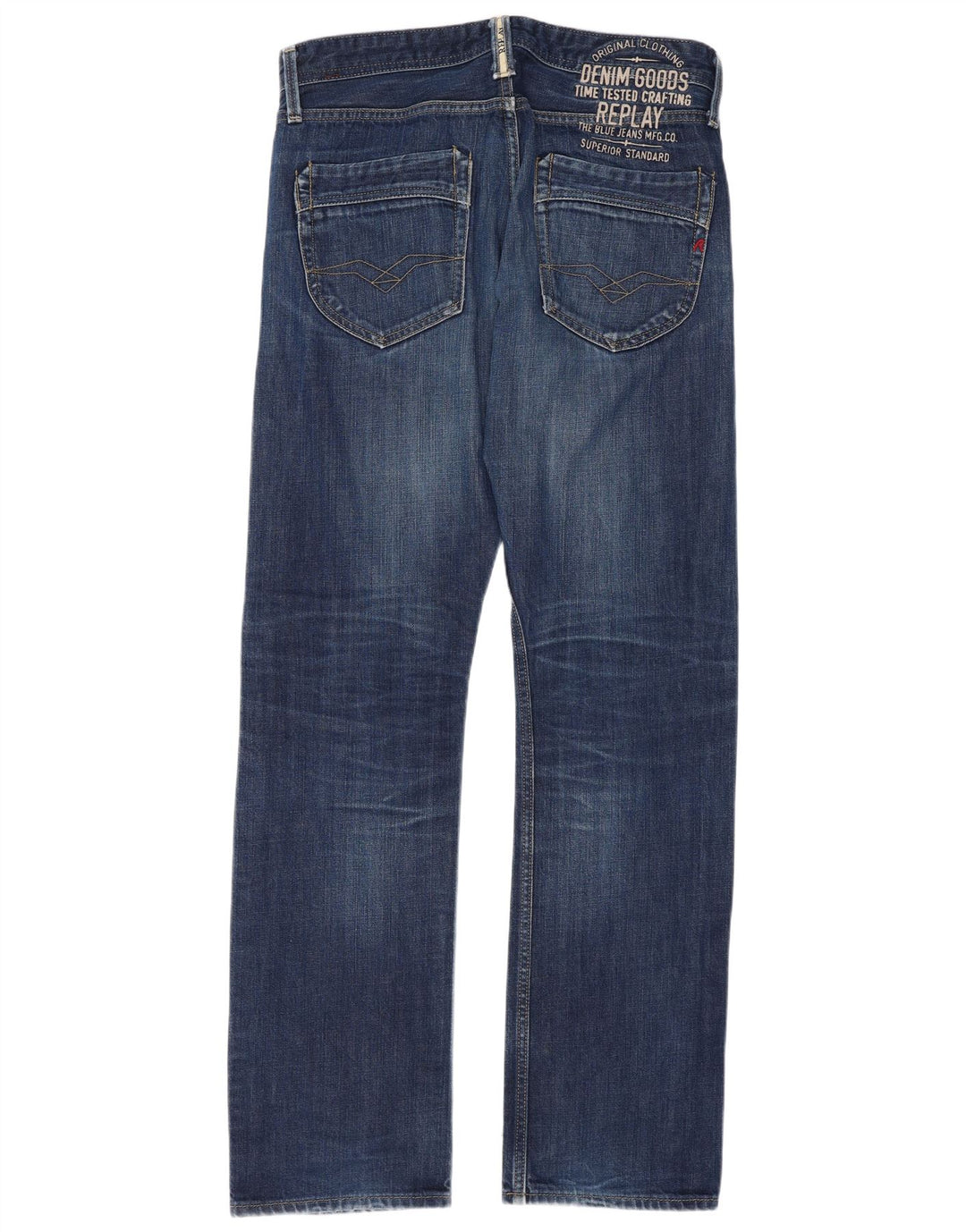 Replay Mens Straight Jeans W31 L34 Navy Blue Cotton