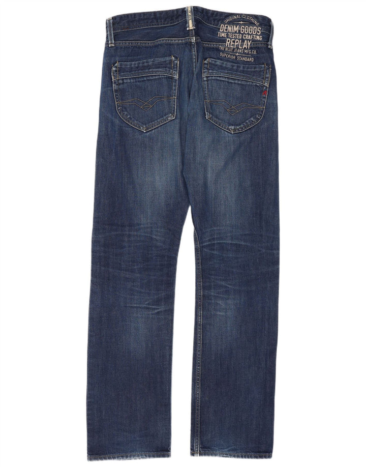 Replay Mens Straight Jeans W31 L34 Navy Blue Cotton