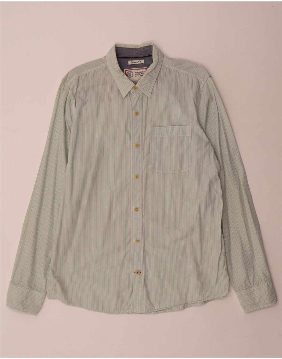 Fat Face Mens Classic Fit Shirt Large Green Striped Cotton