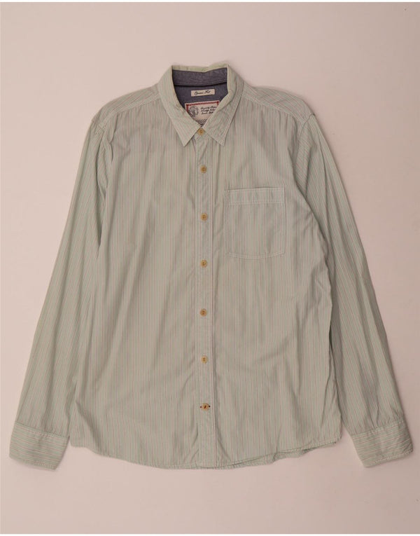 Fat Face Mens Classic Fit Shirt Large Green Striped Cotton