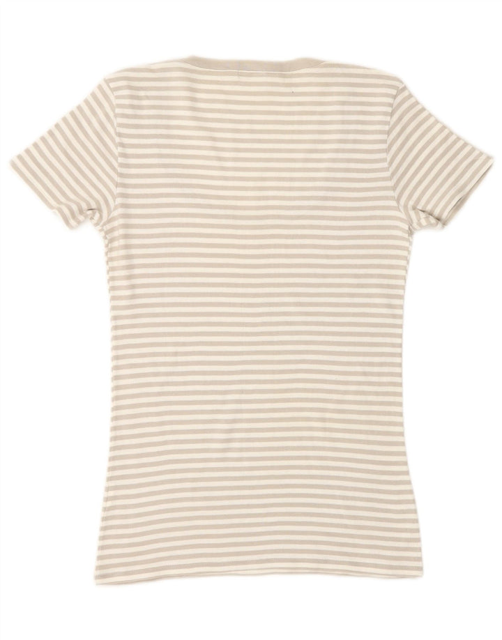 BENETTON Womens T-Shirt Top UK 8 Small Grey Striped Vintage Benetton and Second-Hand Benetton from Messina Hembry 
