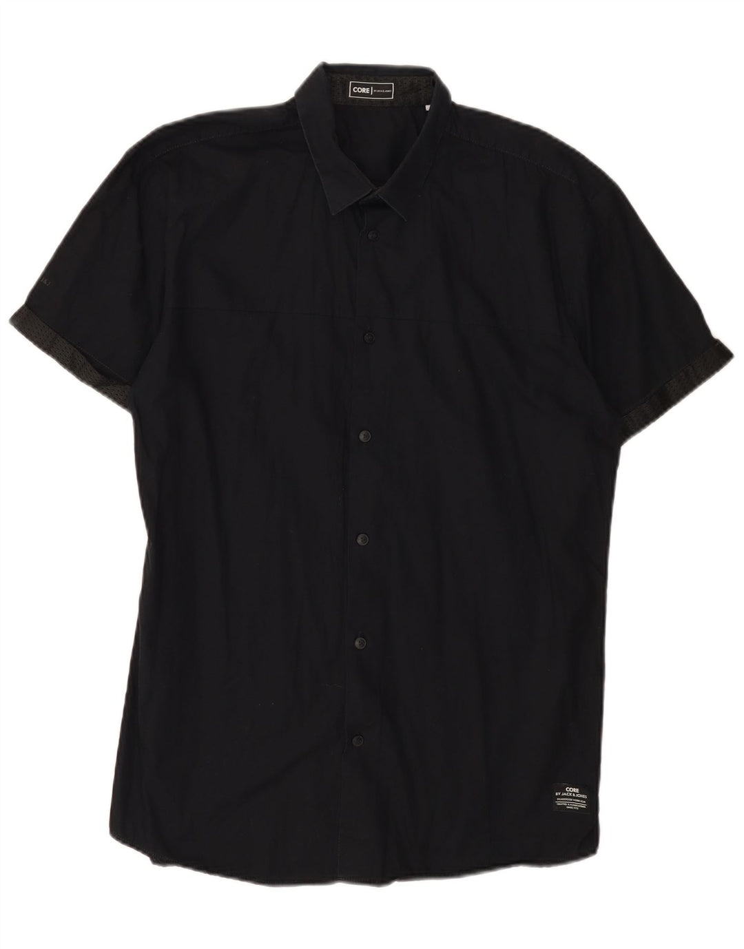Jack & Jones Mens Short Sleeve Shirt Large Black Cotton