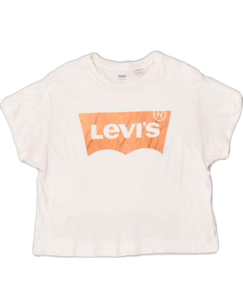 LEVI'S Womens Crop Graphic T-Shirt Top UK 14 Medium White Cotton | Vintage Levi's | Thrift | Second-Hand Levi's | Used Clothing | Messina Hembry 