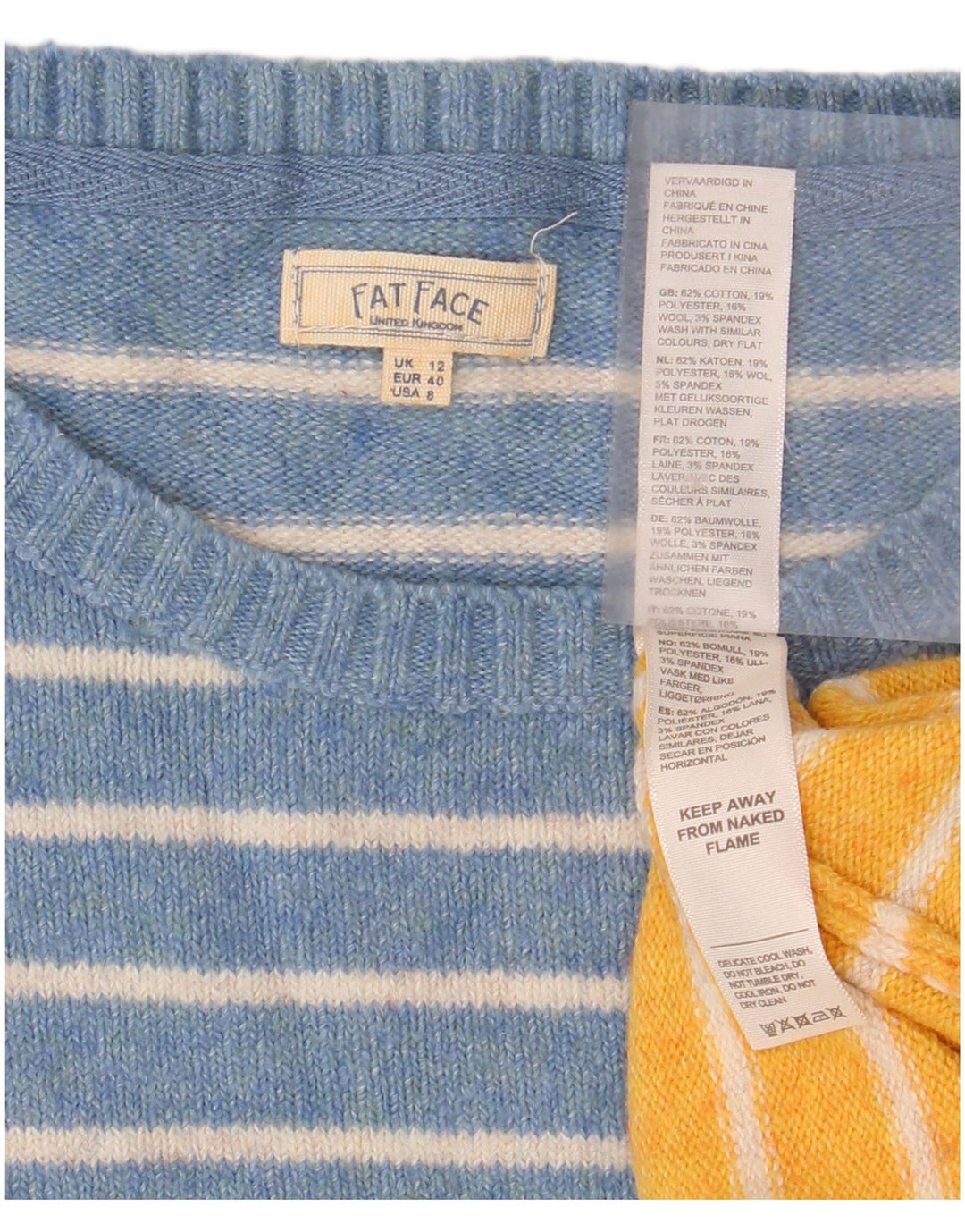 FAT FACE Womens Crew Neck Jumper Sweater UK 12 Medium Blue Striped