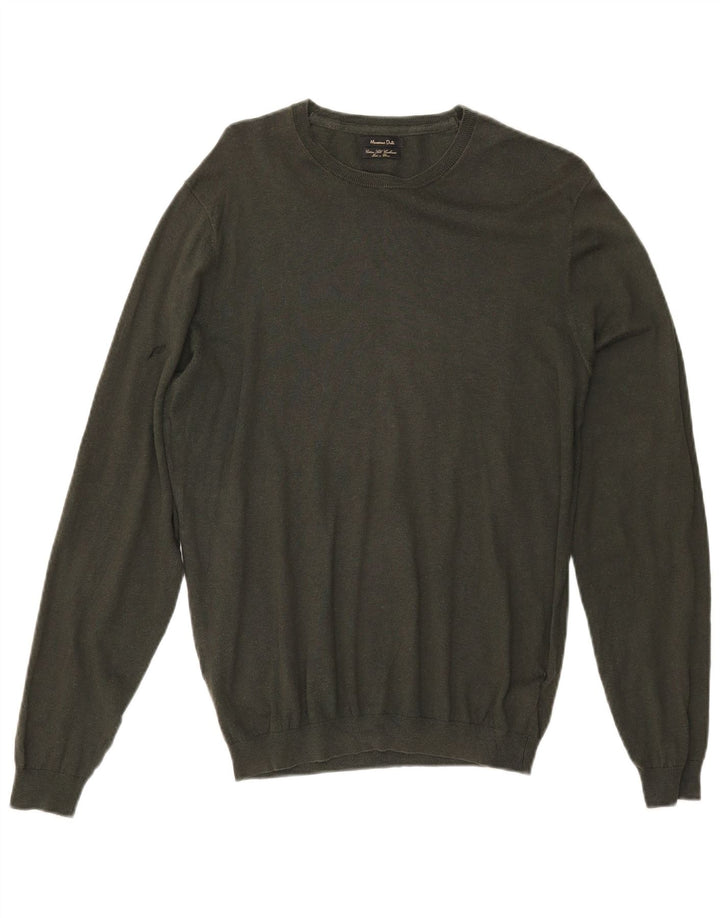 MASSIMO DUTTI Mens Crew Neck Jumper Sweater Large Khaki Cotton