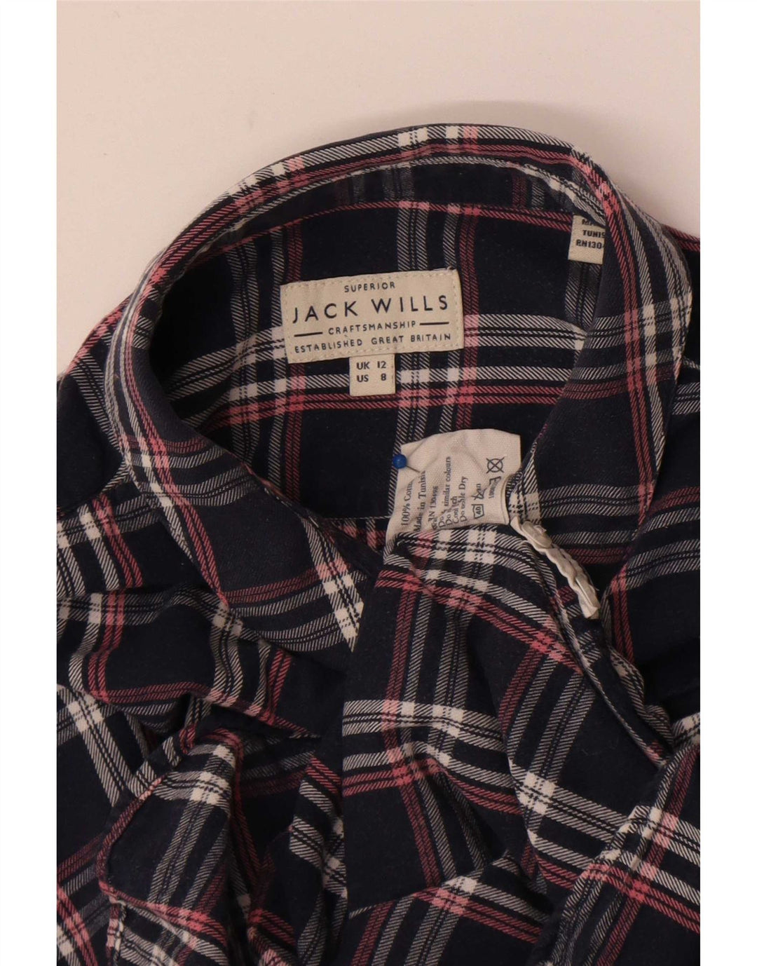 Jack Wills Womens Flannel Shirt UK 12 Medium Navy Blue Check Cotton