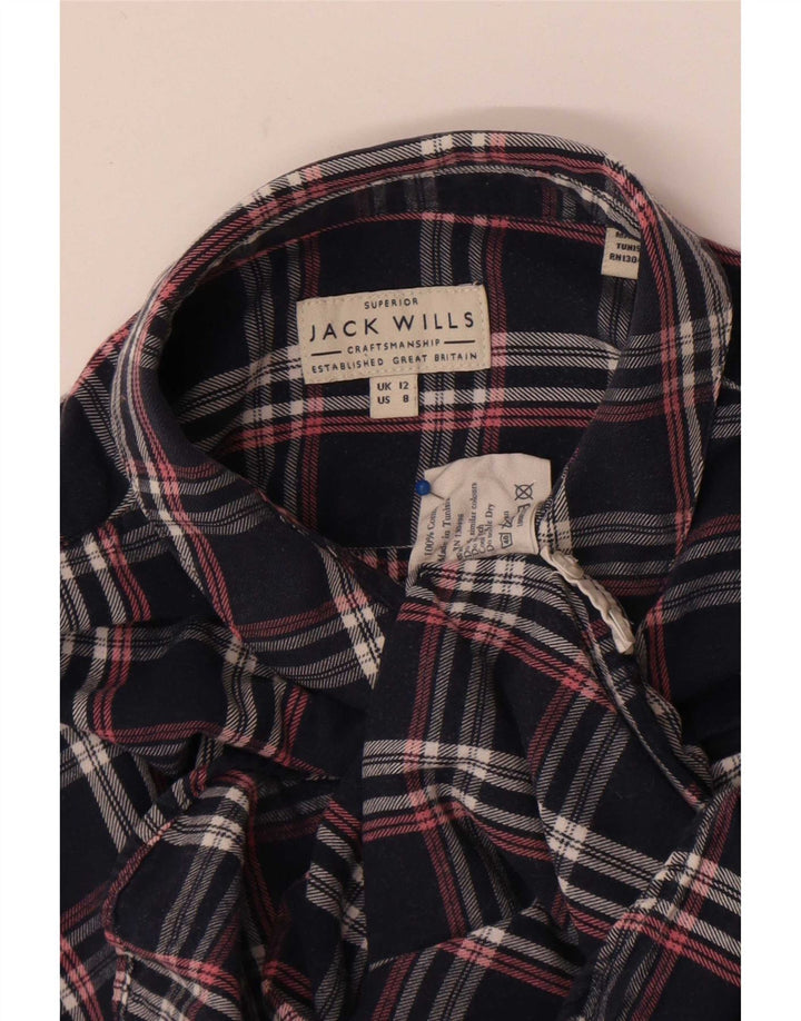 Jack Wills Womens Flannel Shirt UK 12 Medium Navy Blue Check Cotton