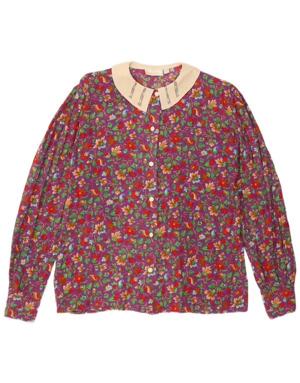 Le Bambole Womens Shirt Blouse UK 12 Medium Purple Floral Cotton