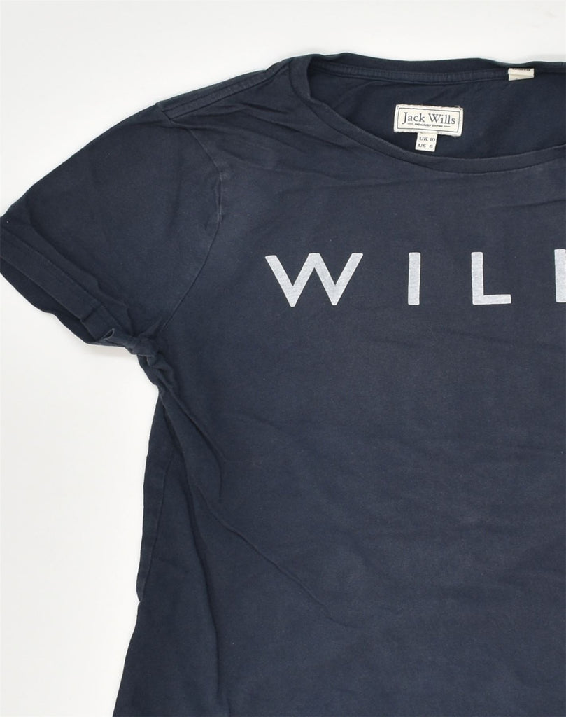 JACK WILLS Womens Graphic T-Shirt Top UK 10 Small  Navy Blue Cotton | Vintage Jack Wills | Thrift | Second-Hand Jack Wills | Used Clothing | Messina Hembry 