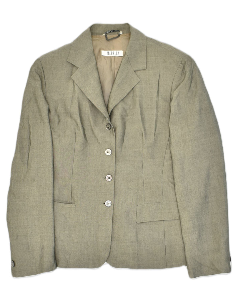 MARELLA Womens 4 Button Blazer Jacket UK 12 Medium Khaki Viscose | Vintage Marella | Thrift | Second-Hand Marella | Used Clothing | Messina Hembry 