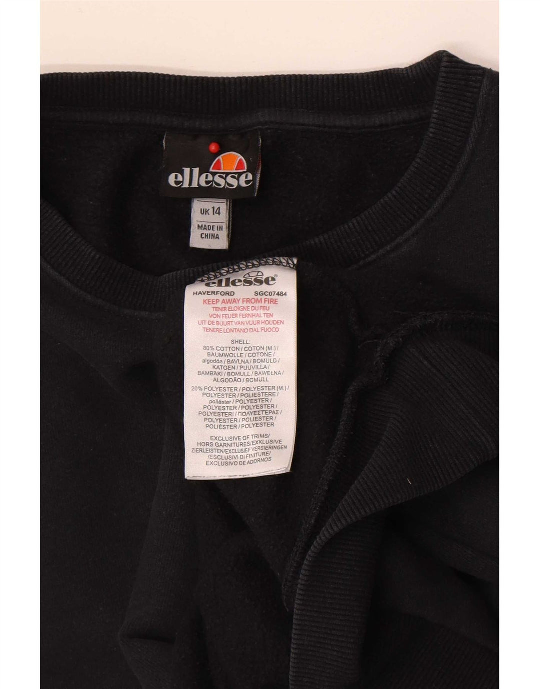 Ellesse Womens Sweatshirt Jumper UK 14 Large Black Cotton