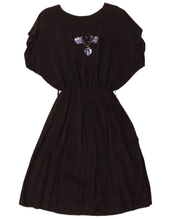 Vintage Womens Batwing A-Line Dress UK 18 XL Black