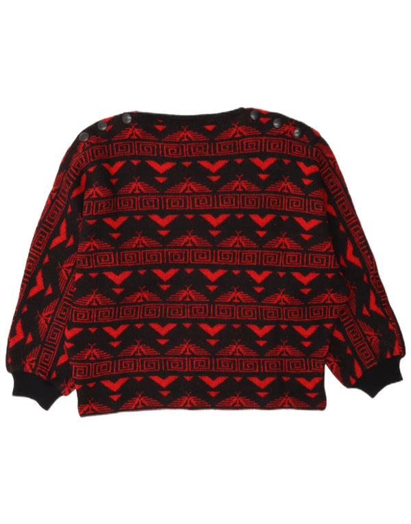 Vintage Womens Boat Neck Jumper Sweater UK 16 Large Red Fair Isle Aztec
