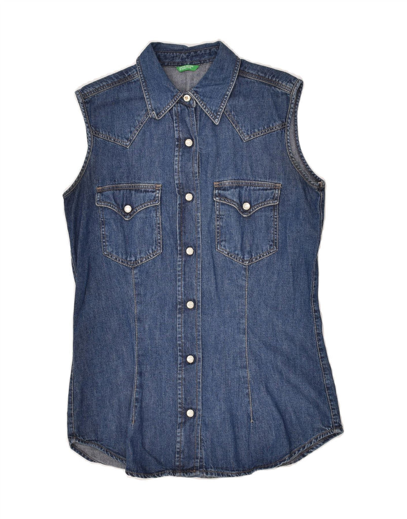 BENETTON Womens Sleeveless Denim Shirt UK 6 XS  Blue Vintage Benetton and Second-Hand Benetton from Messina Hembry 