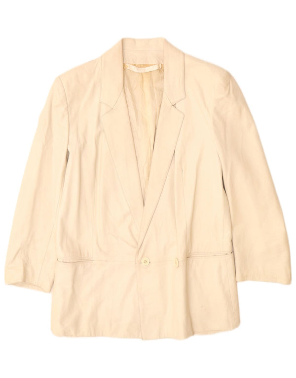 Vintage Womens Double Breasted Leather Blazer Jacket UK 12 Medium Beige