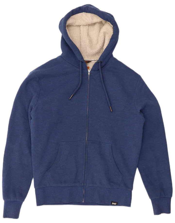 Superdry Mens Zip Hoodie Sweater Small Blue Cotton