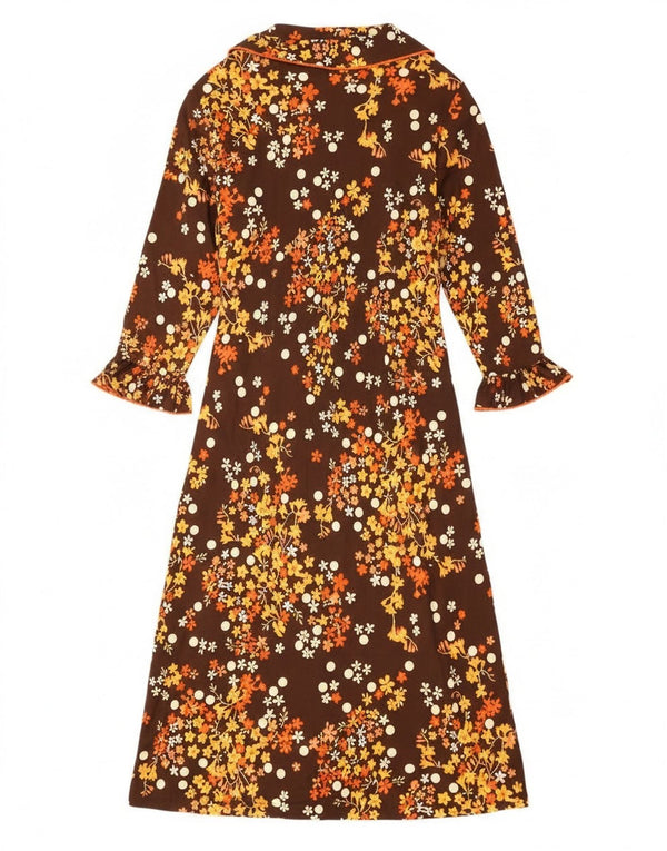Vintage Womens Robe Long Sleeve Wrap Dress UK 10 Small Brown Floral