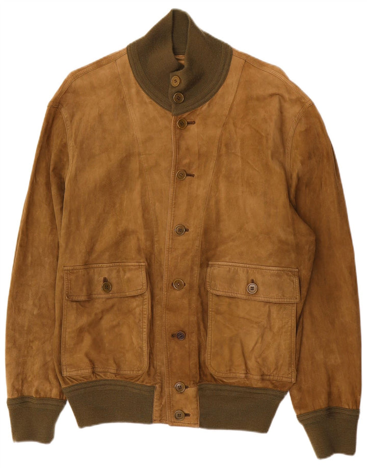 Vintage Mens Suede Bomber Jacket UK 38 Medium Brown Colourblock