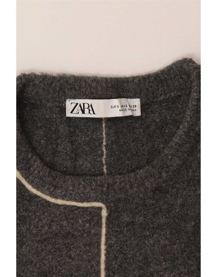 Zara Womens Crew Neck Jumper Sweater UK 10 Small Grey