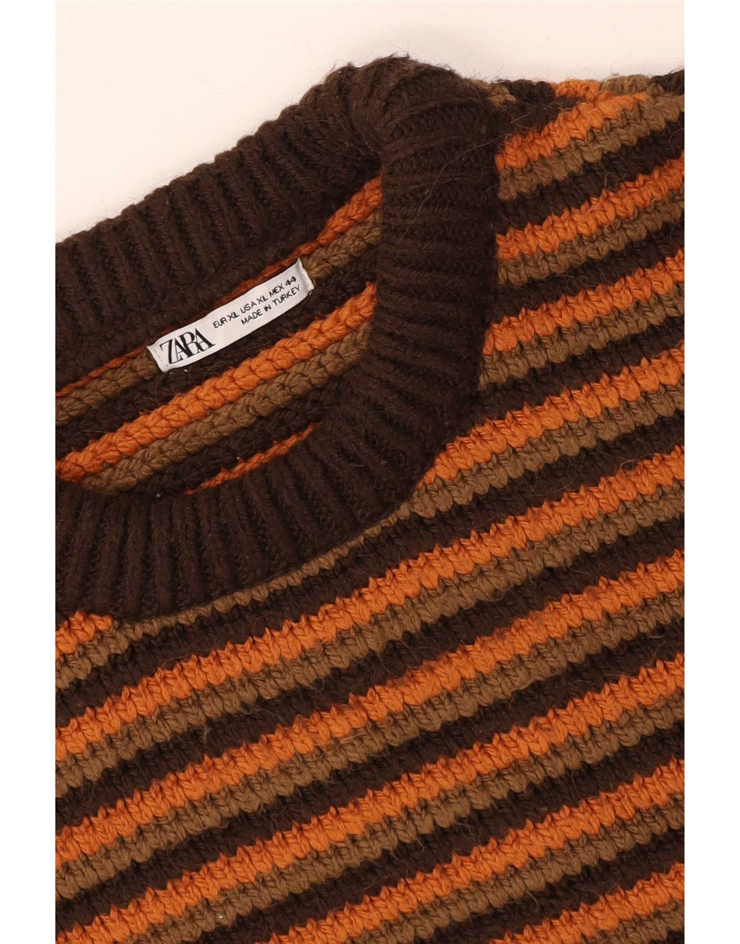 Zara Mens Crew Neck Jumper Sweater XL Brown Striped