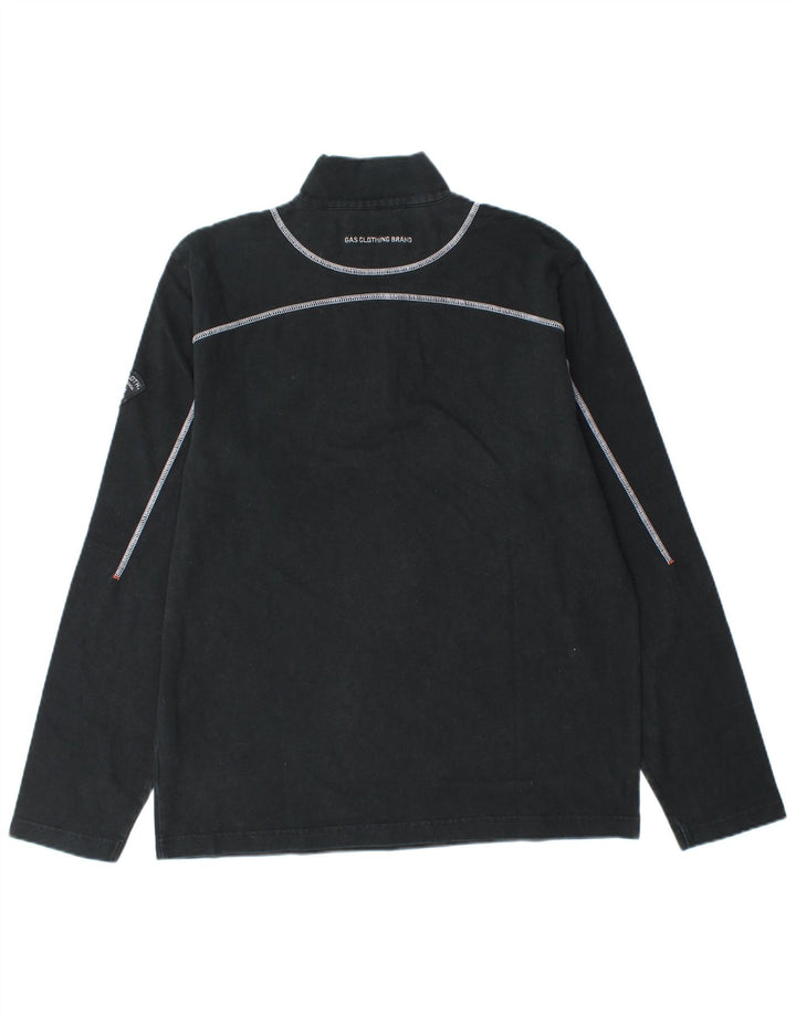 Gas Mens Zip Neck Top Long Sleeve XL Black Cotton