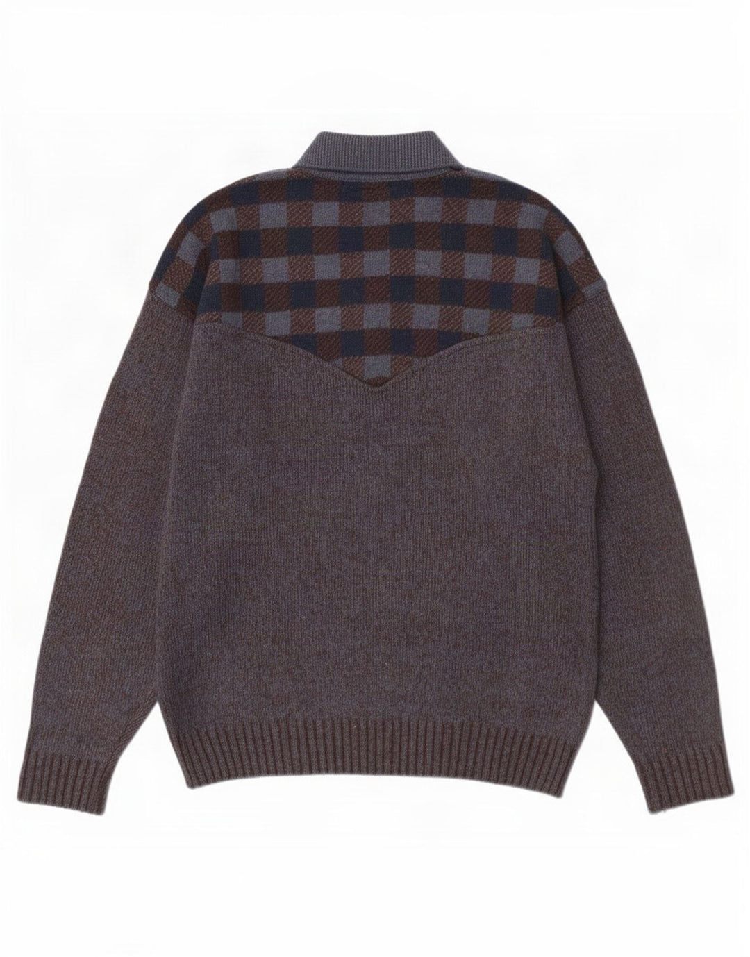 Vintage Mens Polo Neck Jumper Sweater Large Grey Check Wool