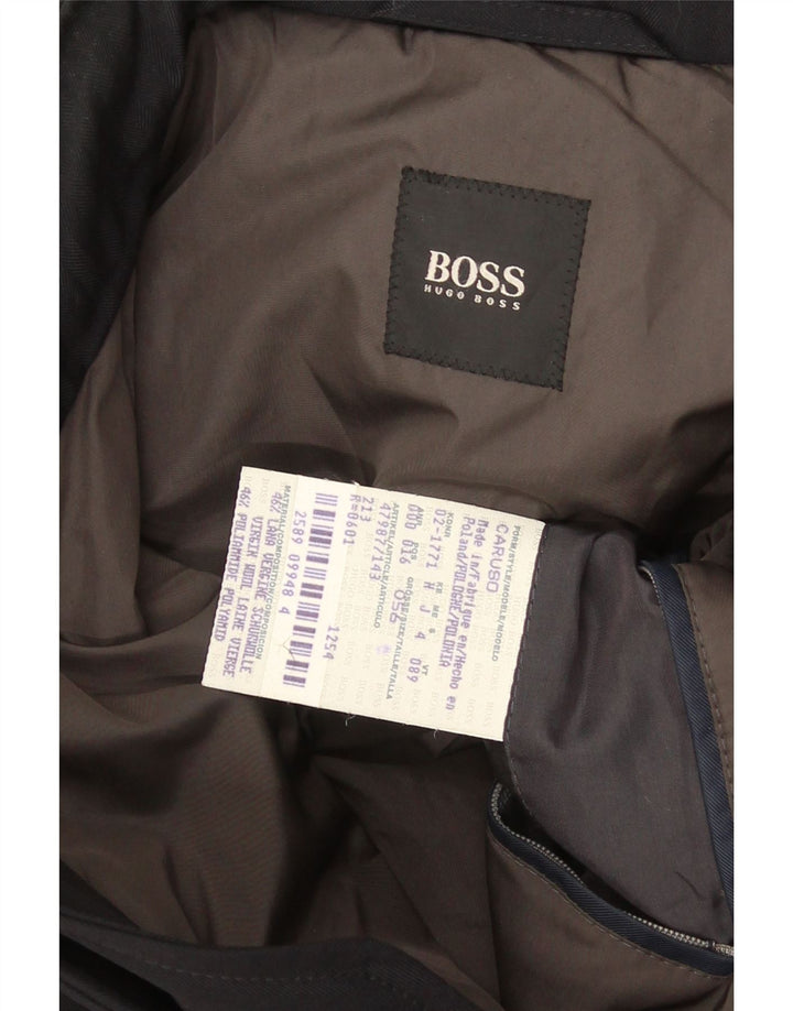 Hugo Boss Mens Windbreaker Jacket IT 56 3XL Black Virgin Wool