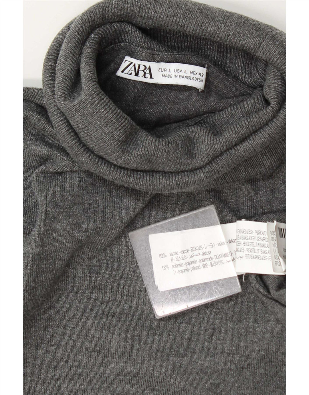 Zara Womens Roll Neck Jumper Sweater UK 16 Large Grey Viscose
